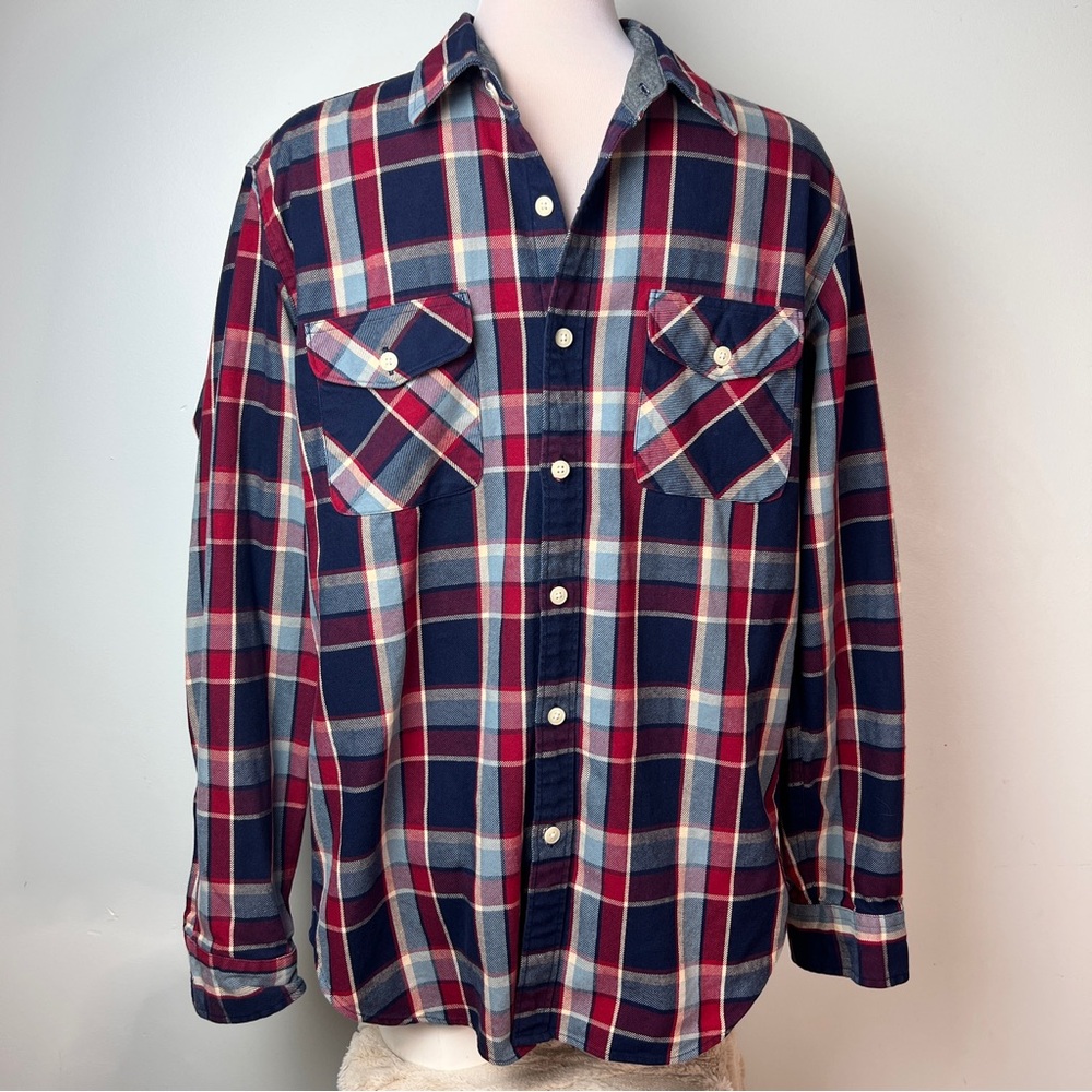 J.Crew Heavyweight Flannel Shirt | Men’s Size Large | Red & Blue Plaid | Cotton
